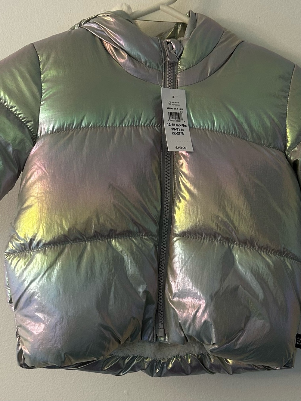 GAP Baby Iridescent Silver Puffer Jacket